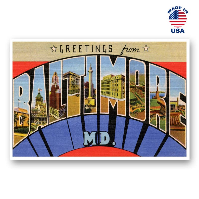 Postcard Fair GREETINGS FROM BALTIMORE, MD vintage reprint postcard set of 20 identical postcards. Large Letter Baltimore, Maryland city name post card pack (ca. 1930's-1940's). Made in USA. - Image 1